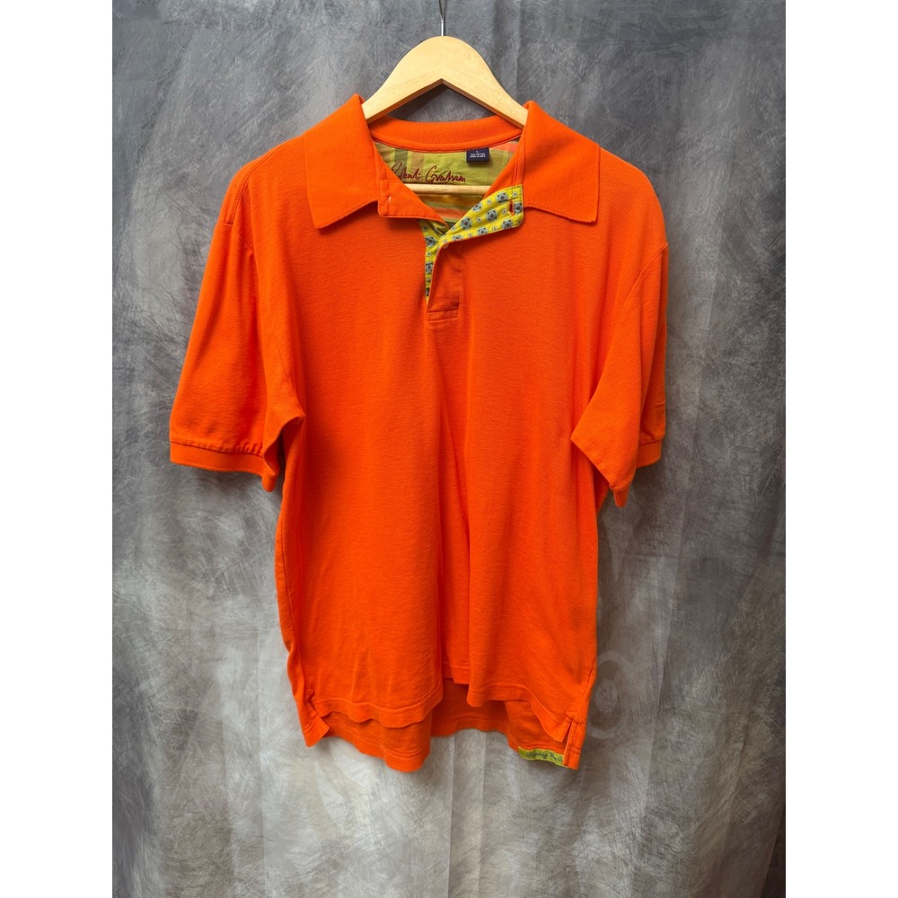 Robert Graham Mens Orange Cotton‎ Pique Short Sleeve Polo Shirt Large Knowledge